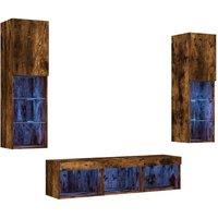Berkfield Home 5 Piece TV Wall Units with LED Smoked Oak Engineered Wood in Brown
