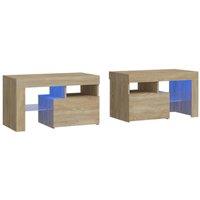 Berkfield Home Bedside Cabinets 2 pcs with LED Lights Sonoma Oak 70x36.5x40 cm in Brown