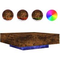 Berkfield Home Coffee Table with LED Lights Smoked Oak 100x100x31 cm in Brown | Size: 100 x 100 x 31 cm