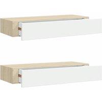 Berkfield Home Wall Drawer Shelves 2 pcs Oak & White 60x23.5x10cm MDF in Brown | Size: 60x23.5x10 cm