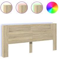 Berkfield Home Headboard Cabinet with LED Sonoma Oak 220x16.5x103.5 cm in Light Tan