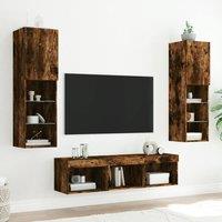 Berkfield Home Versatile 5 Piece TV Wall Units with LED Smoked Oak Engineered Wood in Brown