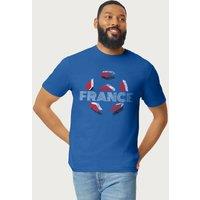 Coto7 Men's France Retro Ball Art World Cup Football T-Shirt in Royal | Size: Large