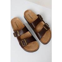 Threadbare Men's Slip On Two Buckle Strap Sandals in Brown | Size: 9