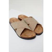 Threadbare Men's Faux Suede Cross Strap Sandals in Beige | Size: 10