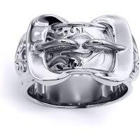 Jewelco London Men's Rhodium Plated Silver Double Buckle Love Ring 11mm | Size: W