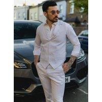 Infinity Leather Men's Summer 2 Piece Suit Linen Formal Waistcoat Trousers in Grey | Size: 36R