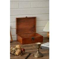 ExtraStar Lockable Flip-Top Wooden Storage Chest, Retro Style for Jewelry in Brown