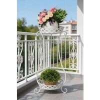 ExtraStar 2 Tier Tall Metal Plant Stand Vintage Indoor Display in White