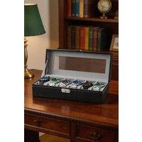 ExtraStar 6 Slot Watch Display Box Faux Leather Glass Lid in Black