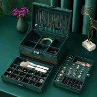 Dyzi Velvet 3 Layer Lockable Jewellery Box Large Storage Case Organizer in Dark Green
