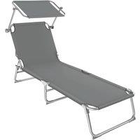 tectake Sun Lounger - foldable, adjustable sunshade & 4-step backrest in Grey | Size: 1 Seater
