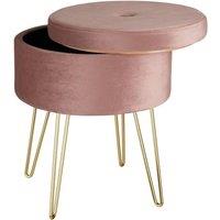 tectake Stool Ava - Round, Padded Velvet Look, With Storage Space in Rose
