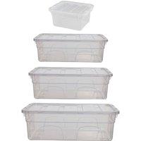 Whitefurze Set of 4 Spacemaster Storage Boxes with Lid - Clear