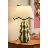 ValueLights Everie Green Stripe Curved Table Lamp with Scalloped Lamp Shade in Bright Green