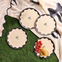 OHS Printed Plastic Picnic Plates Set of 4 Lightweight Outdoor in Cream