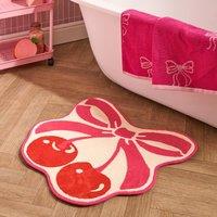 OHS Cherry Bow Novelty Bath Mat Soft Velvet Quick Dry Non-Slip Shower Rug