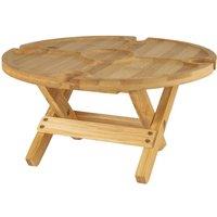 VFM e-Store Bamboo Folding Snack Table, Wine Glass Holders Portable Picnic Bamboo in Brown