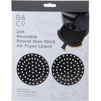 VFM e-Store Air Fryer Liner Round 2 Pack Reusable Non Stick PTFE Liners 20cm Black