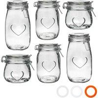 Nicola Spring Heart Glass Storage Jars - 3 Sizes - Clear Seal - Pack of 6