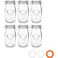 Nicola Spring Heart Glass Storage Jars - 1.5 Litre - Clear Seal - Pack of 6
