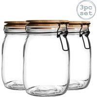 Argon Tableware Wooden Clip Lid Storage Jars - 1 Litre with Seal - Pack of 3 in White