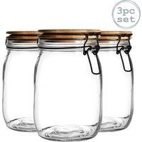 Argon Tableware Wooden Clip Lid Storage Jars - 1 Litre with Seal - Pack of 3 in Black