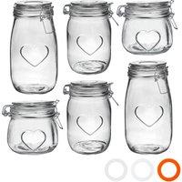 Nicola Spring Heart Glass Storage Jars - 3 Sizes - Clear Seal - Pack of 6