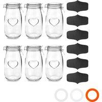 Nicola Spring Heart Glass Storage Jars with Labels - 1.5 Litre - Clear Seal - Pack of 6
