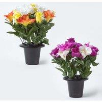 Homescapes Set of 2 Roses & Peonies Artificial Flowers in Grave Vases