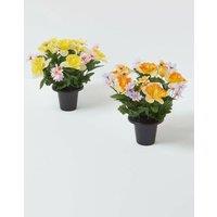 Homescapes Set of 2 Daisy & Daffodil Artificial Flowers in Grave Pot