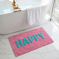 Mooky Mats Happy Slogan Bath Mat Non Slip - Colourful Bathroom Rug in Pink