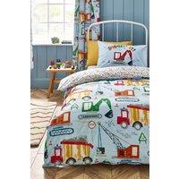 Catherine Lansfield 'Digger Dreams' Reversible Duvet Cover Set in Blue | Size: Single