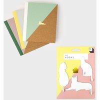 Suck UK Cat Wall Hooks & Pocket Notebooks Set - Home & Stationery Bundle
