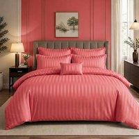 Pamposh Luxury Embossed Stripes Duvet Cover Set in Red | Size: Single