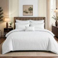 Pamposh Luxury Embossed Stripes Duvet Cover Set in White | Size: Single