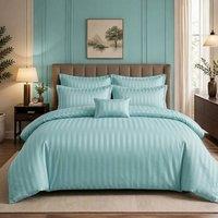 Pamposh Luxury Embossed Stripes Duvet Cover Set in Aqua | Size: King