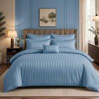 Pamposh Luxury Embossed Stripes Duvet Cover Set in Blue | Size: Single