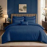 Pamposh Luxury Embossed Stripes Duvet Cover Set in Navy | Size: King