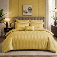 Pamposh Luxury Embossed Stripes Duvet Cover Set in Yellow | Size: Single