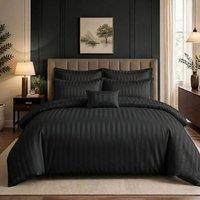 Pamposh Luxury Embossed Stripes Duvet Cover Set in Black | Size: Single