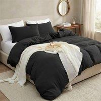 Pamposh Pre Washed Microfibre Duvet Cover Sets in Black | Size: King
