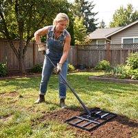 Costway Lawn Leveling Rake Heavy-Duty Metal Levelawn Tool w/ Adjustable Handle in Black