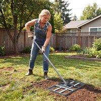 Costway Lawn Leveling Rake Heavy-Duty Metal Levelawn Tool w/ Adjustable Handle in Silver