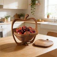 SPETLEK Collapsible Apple Shaped Wooden Fruit Basket Foldable Bamboo Bowl in Brown