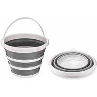 Nordara 2x10L Silicone Collapsible Bucket Camping Fishing Cleaning in Grey
