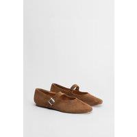 Oasis Women's Tara Faux Suede Square Toe Ballet Pumps in Tan | Size: 6