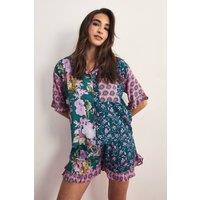 NastyGal Women's Floral Splice Print Shorts Pajama Set in Green | Size: Small