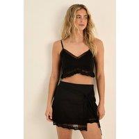 NastyGal Women's Cotton Lace Trim Wrap Mini Skirt in Black | Size: 6