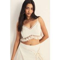 NastyGal Women's Cotton Pintuck Lace Trim Bralet in Cream | Size: 10